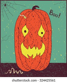 Halloween banner with pumpkin. Hand-drawn vector illustration. This image can be used for poster, invitation card and flyer.