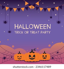 Halloween banner with pumpkin and ribbons, Happy Halloween card, Banners party invitation.