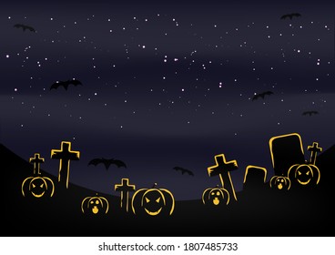 Halloween Banner with  Pumpkin . Vector Flat Illustration. Full Moon Night in Spooky Forest.