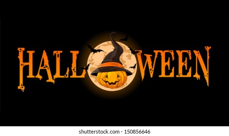  Halloween-Banner mit Kürbis mit Hexenhut