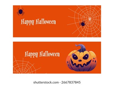 Halloween Banner with Pumpkin and Web