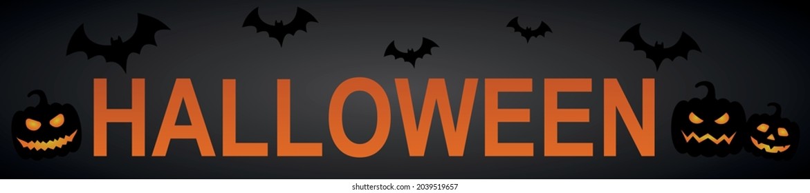 Pancarta de Halloween con calabazas y murciélagos. Ilustración vectorial.