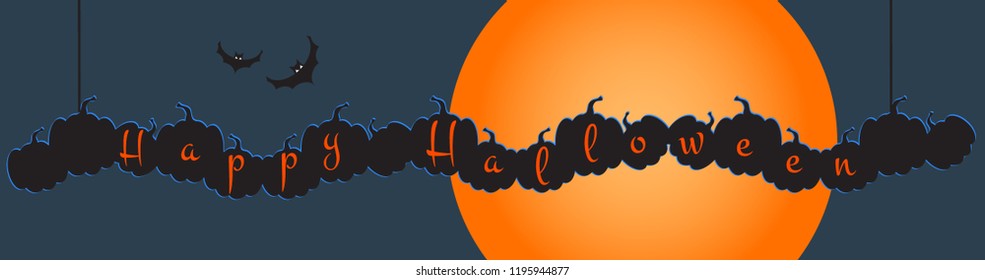 Halloween Banner with Halloween pumpkins garland.Website spooky or banner template.Vector illustration 