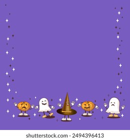 Halloween banner with scary pumpkin, monster, ghost, hat