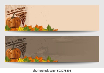 Halloween banner set. Halloween design with Jack-o'-lantern. Happy Halloween. Trick or treat. Vector illustration