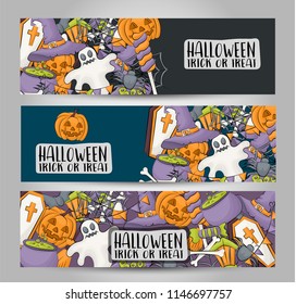 Halloween banner set. Horizontal vector illustration design.