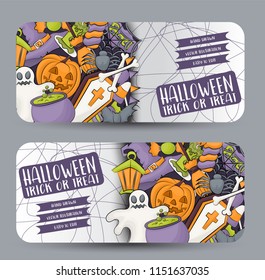 Halloween banner set. Horizontal vector illustration design.