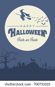 Halloween banner, Silhouette of flying witch, Vector Illustration