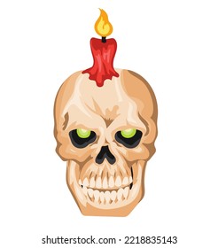 halloween banner with skull and candle on white background, vector, eps 10