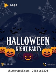 Halloween banner with spooky pumpkins | Halloween Flyer Instagram Social Media Post And Web Banner | Halloween Night Party Social Media Post Template | Halloween night party social media post banner