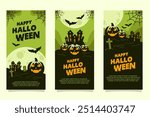 Halloween banner stories background social media scary scene with pumpkin, haunted house, tombsctone