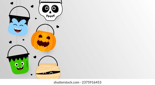 Halloween banner template with Halloween bucket. Halloween element background with copy space. Illustration.