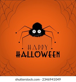 Halloween banner template. With a cute little spider and its delicate web.Vector illustration.Great design for halloween party.