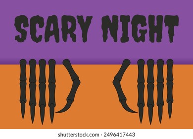 Halloween banner template design in trendy cut out paper style. Skeleton horror hand and typography inscription. Minimalism vector aesthetic can used web social media banner holiday background. EPS 10
