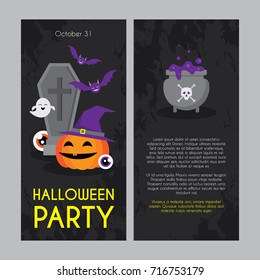 Halloween banner template. Place for your text. Vector illustration with Halloween symbols in flat style. Great design for halloween party, menu or invitation.