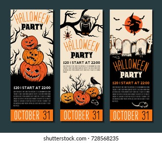 Halloween banner template. Place for your text. Vector illustration with Halloween Vintage symbols. Great design for halloween party, menu or invitation.