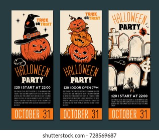 Halloween banner template. Place for your text. Vector illustration with Halloween Vintage symbols. Great design for halloween party, menu or invitation.