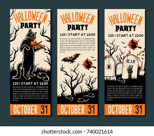 Halloween banner template. Place for your text. Vector illustration with Halloween Vintage symbols. Great design for halloween party, menu or invitation.