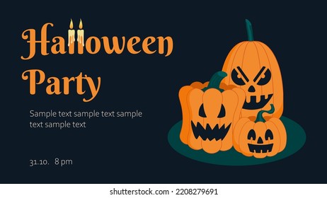 Halloween banner template with pumpkins. Suitable for websites.