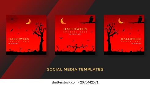 Halloween banner template with red color. premium vector