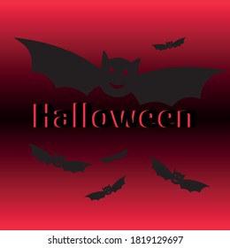 Halloween banner template for social networks with flying bats. Square Halloween banner for ads. Halloween party greeting, invitation card. Creepy postcard with spiders, pumpkin. Vector illustration
