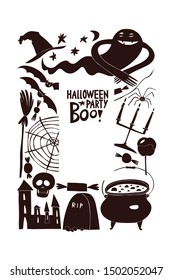 Halloween banner template. Vector hand drawn illustrations with halloween symbols. Can be used as flyer or invitation