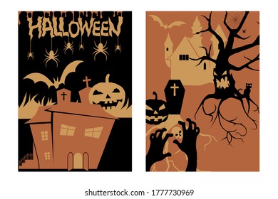 Halloween banner templates. Flat creepy black and orange templates for halloween banner, poster, invitation, party, greeting.