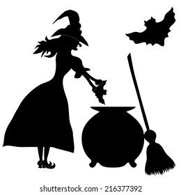 Halloween banner .The witch enda sweeper. Vector illustration