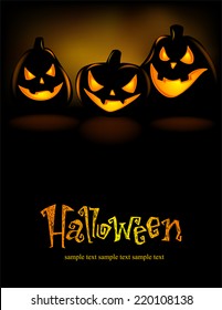 Halloween banner with three spiteful Jack o Lanterns, vector illustration