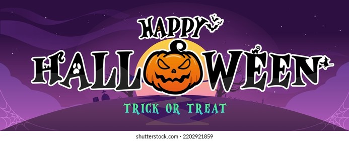 Halloween banner Trick or Treat purple Night