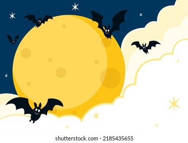 Halloween banner. Vector Halloween background with illustration of flying bats over moon. Yellow moon.