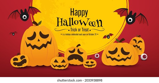 halloween banner vector design. halloween pumpkins and on dark background for greeting card, banner, poster,blog, article, social media, marketing