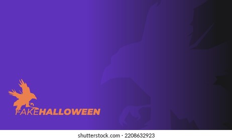 Halloween banner vector. Happy Halloween banner background with crow shadow in flat cartoon design style. Dark purple background. Fake Halloween.