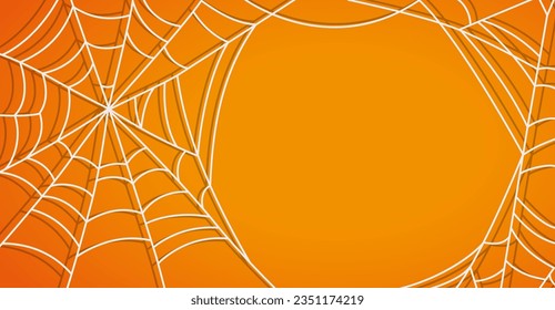 Halloween banner. Vector illustration of cobweb on orange background