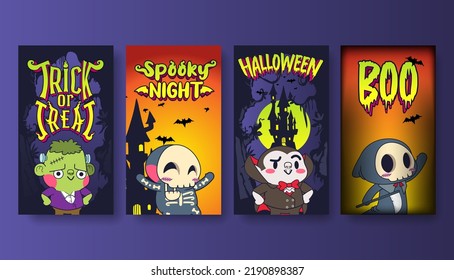 halloween banner vector illustration, cute monster halloween banner