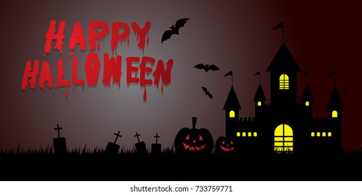 Halloween Banner, Vector Illustration, Halloween pumpkins and dark castle
