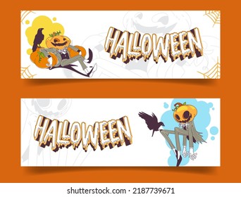 halloween banner vector illustration set