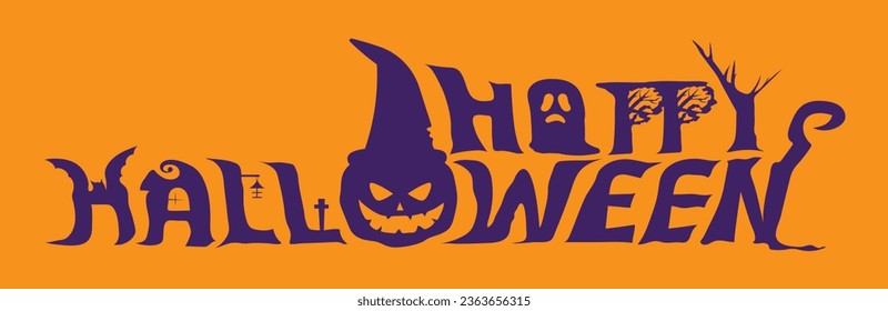 Halloween banner with vector logo on an Orange background. HAPPY HALLOWEEN, Trick or Treat. 