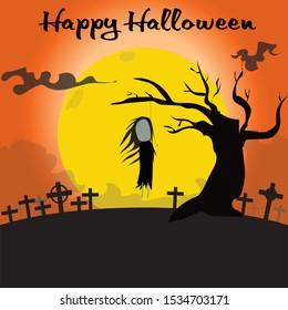 halloween banner vector Halloween night 
 , the ghost in the graveyard 