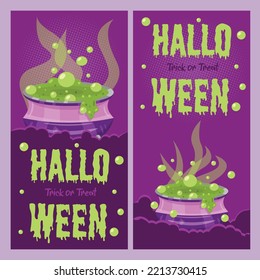 Halloween Banner with Witch Cauldron and Green Liquid Illustration Vector