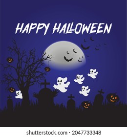 Halloween Banner With Witch, Haunted House, Scary Pumpkins, Scary Tree and Bats.