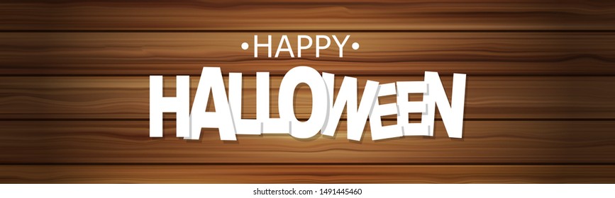 Halloween banner with wooden plank board background. Vector illustration.