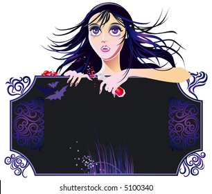 Halloween banner with young vampire