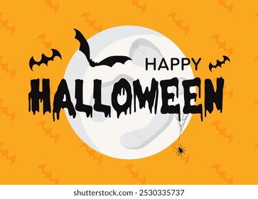 Halloween banner,poster with Happy Halloween lettering,moon,bat, web,spider. Happy Halloween social media post, party invitation.Vector design