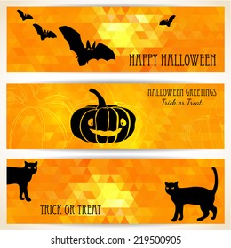 Halloween banners with black cats, pumpkin and bats