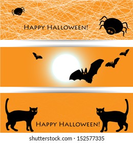 Halloween banners with black cats, spider and bats