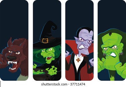 halloween banners with classic monsters