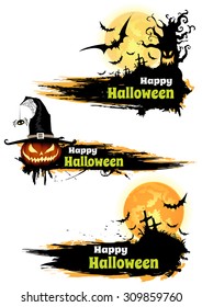 Halloween banners. Horizontal halloween banners with 'Happy Halloween' typography.