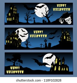 Halloween banners leaflets blue gradient vector set