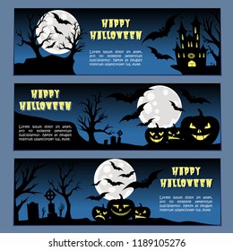 Halloween banners leaflets blue gradient vector set
